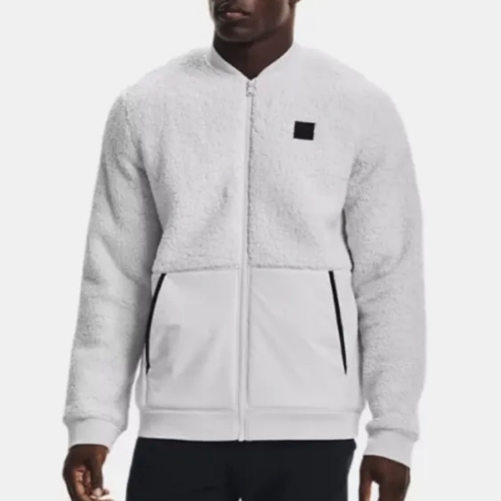 Under Armour Sherpa Bomber Jacket Light Gray Ultra-Soft Comfort Mens